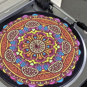 Mushroom Mandala 12" UV Reactive Slipmat for Turntables and Record Players