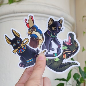 Divinités égyptiennes - Anubis, Bast, Sobek, Horus - Stickers vinyles