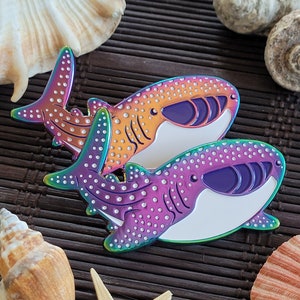 Happy Whale Shark ~ A soft enamel, rainbow anodized pin by Kyote.