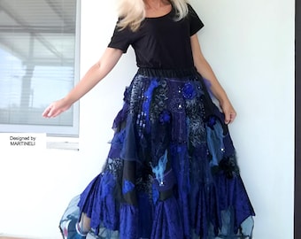 Plus Size Embroidered Boho Skirt: Upcycled Romantic Maxi Skirt M/2X