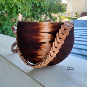 Animal Print Hair On Leather Crossbody Bag: Artsy Brown Shoulder Purse