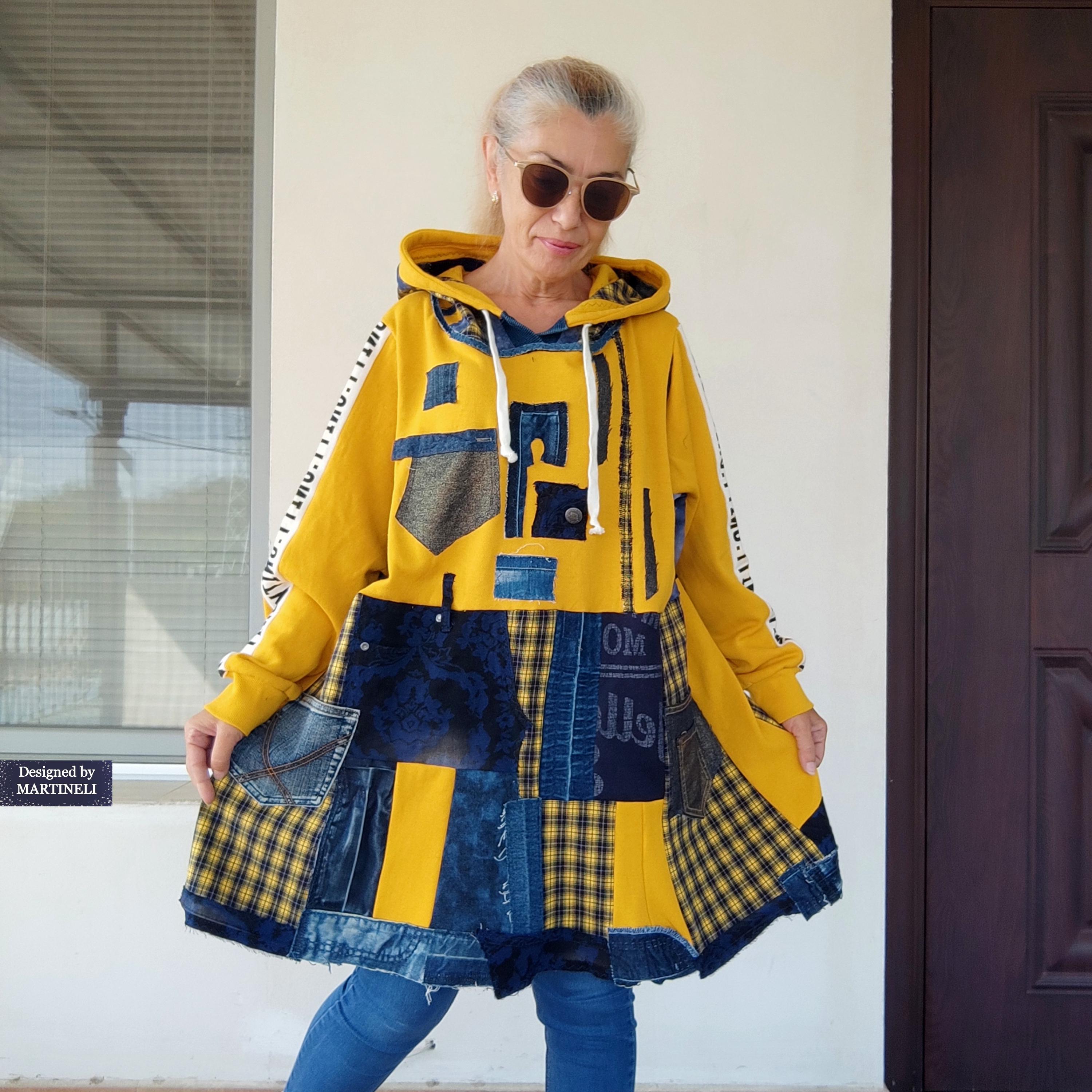 Denim hoodie dress deals