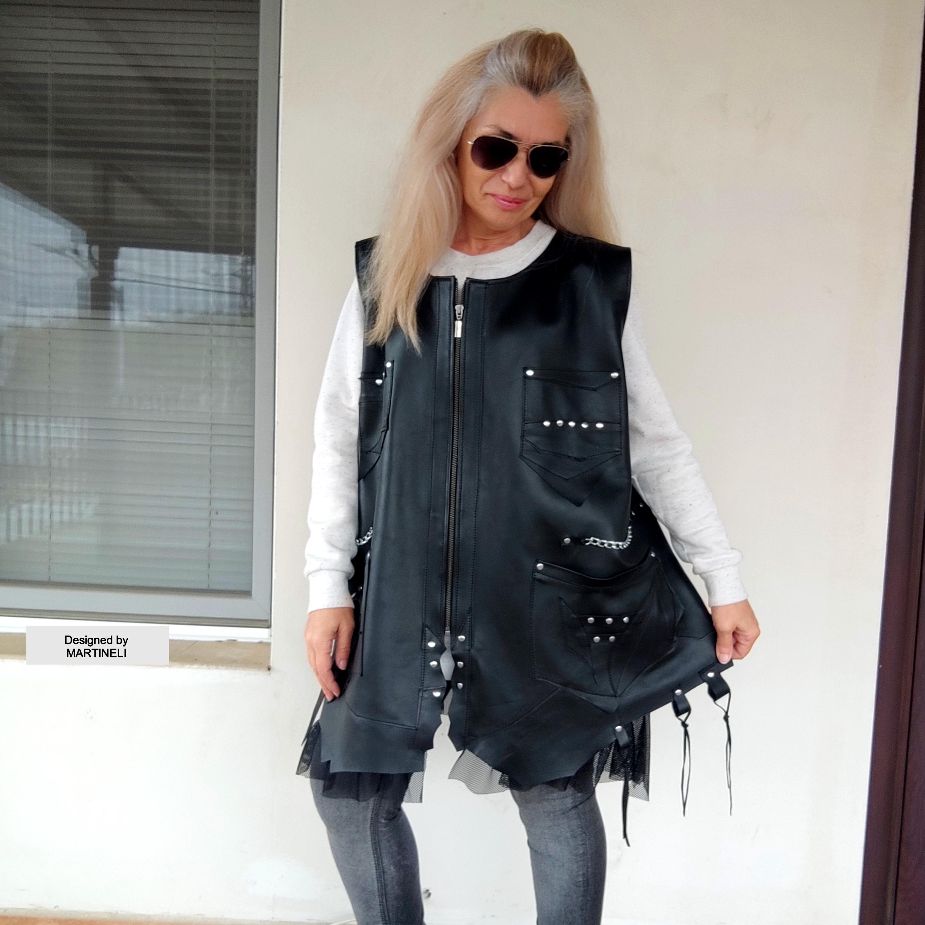 Plus Size Black Leather Jacket 3XL High-end Studded Leather Vest