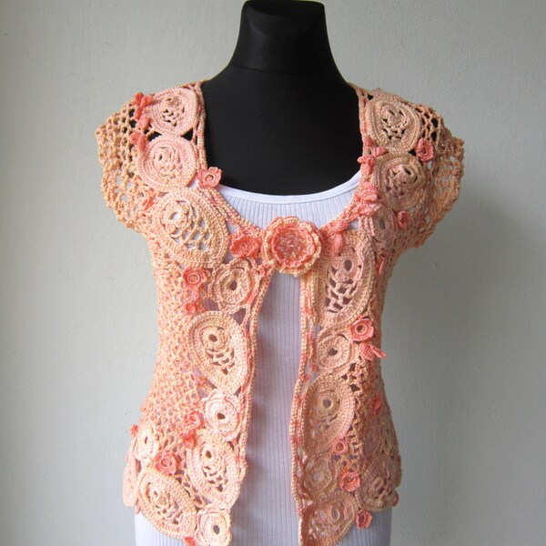 Orange Crochet Sweater, Lace Woman Top, Summer Sweater Top, Freeform Crochet, Bohemian Wear