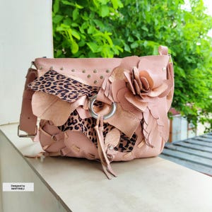Leder Umhängetasche Rosegold Leder Umhängetasche Luxus Floral Festival Grunge Leder Geldbörse Romantische Boho Crossbody Gold einzigartige Tasche