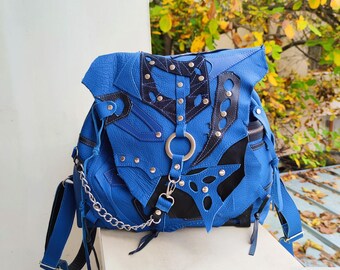 Drawstring Leather Backpack Navy Blue Sac A Do - Etsy display picture 1