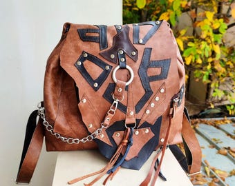 Brown Leather Backpack: Unisex Grunge Italian Travel Rucksack