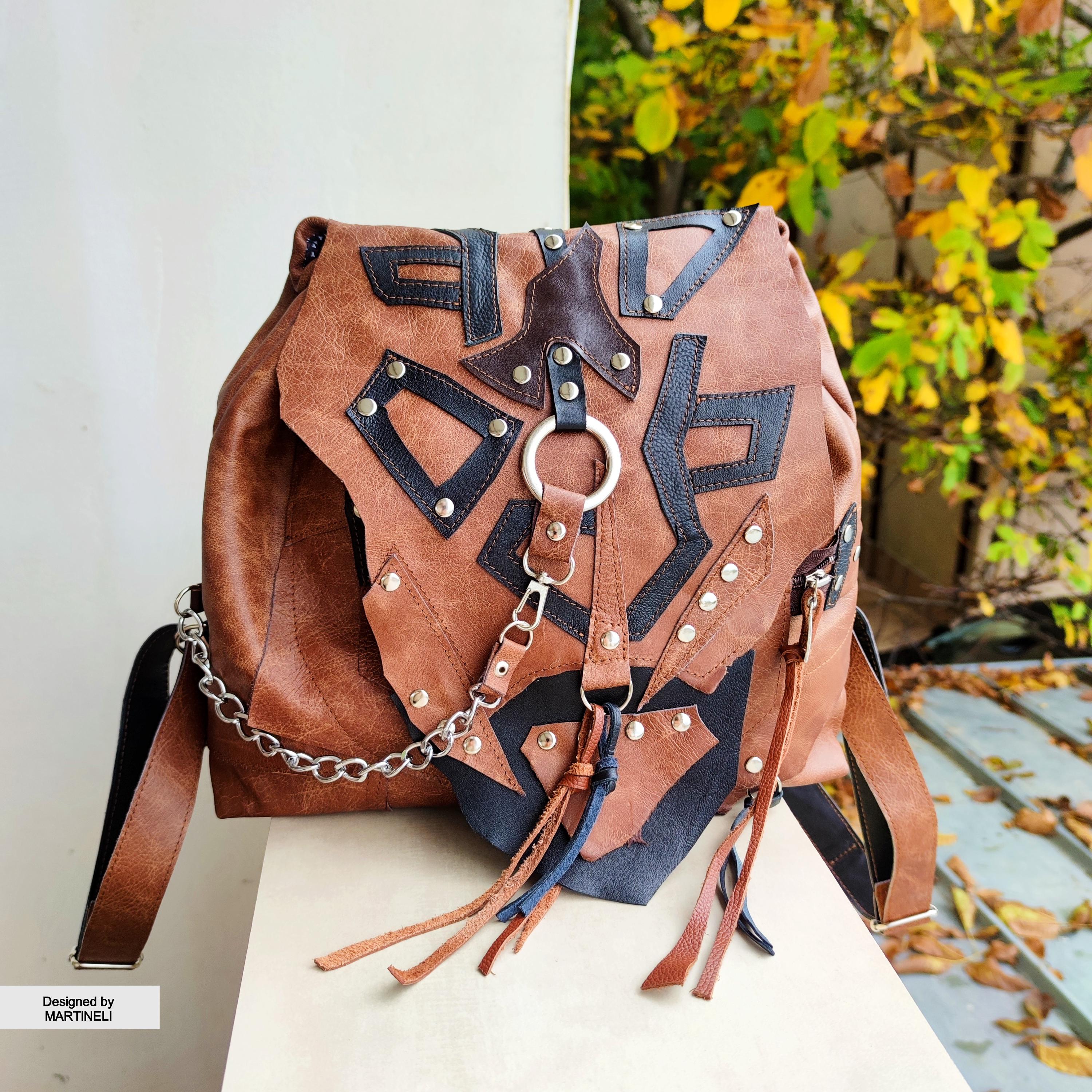Brown Leather Backpack: Unisex Grunge Italian Travel  display picture 3