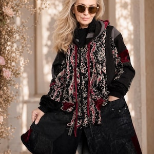 Plus size vest met capuchon, 3XL boho denim duster, lente patchwork jeans hoodie