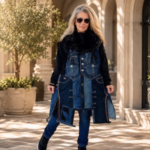 Plus Size Patchwork Denim Jacket, 3XL Boho Festival Distressed Jean Coat