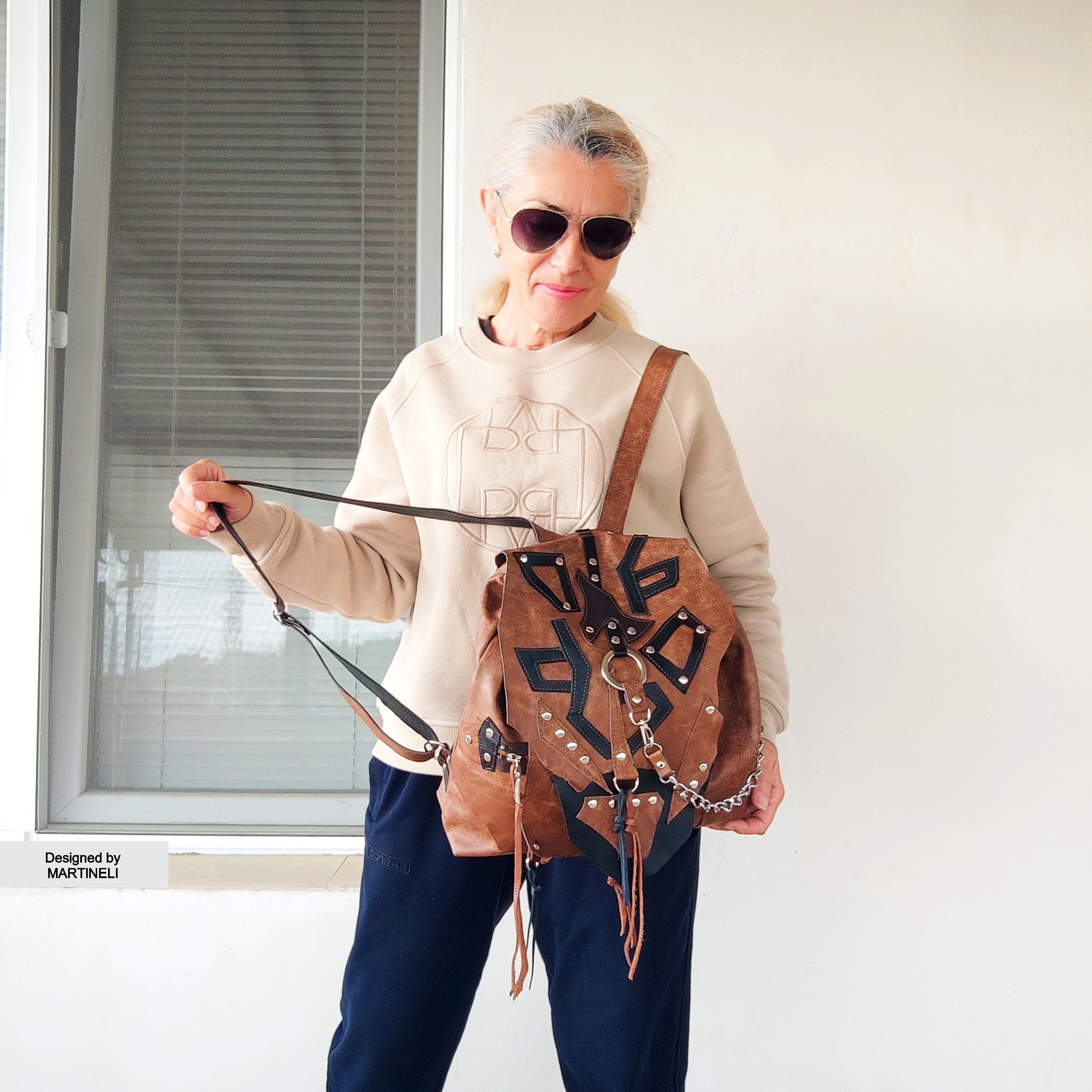 Brown Leather Backpack: Unisex Grunge Italian Travel 