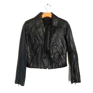 Women&#39;s Vintage Black Leather Jacket 80s 90s Cropped Tagged Size 6