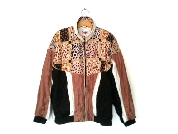 90s Windbreaker Faux Chic Upscale Leopard Colorblock Piping 90s Windbreaker Faux Chic Upscale Leopard Colorblock Piping