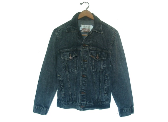 Vintage 80s Denim Jacket Stone Wash Black Sears R… - image 1