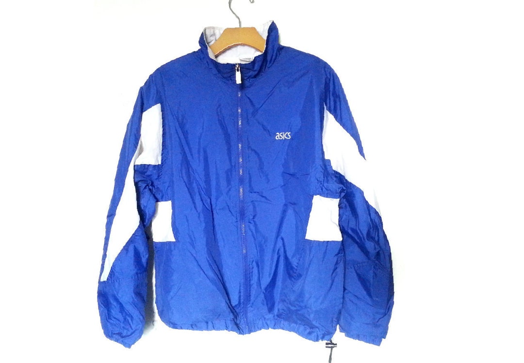 Vintage 90s Asics Color Block Windbreaker | Blue White Jacket