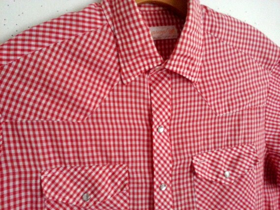 Vintage Western Shirt Gingham Plaid Red Check Lar… - image 2