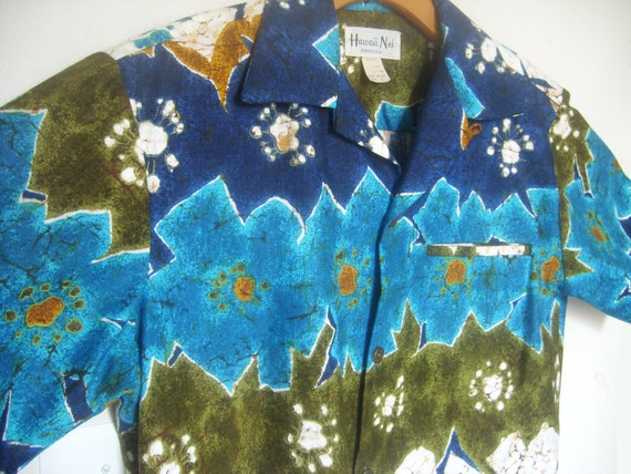 Vintage Hawaiian 70s Shirt Hibiscus Abstract Smal… - image 3