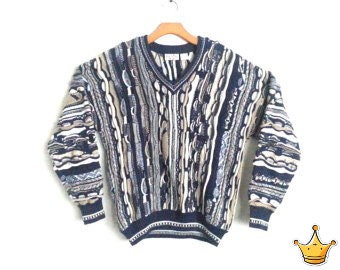 Vintage 90s Sweater Textured Knit V-neck Cotton Giorgio di Firenze Men's Large