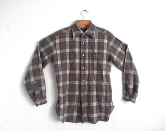 Vintage Pendleton Shirt Wool Gray Button Down Men's Medium
