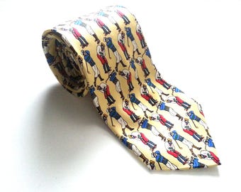 Vintage 80s Necktie Golf Themed Silk Tie Men's Van Heusen