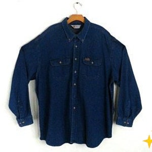 Vtg Carhartt Blue Cotton Button Down Work Shirt Men&#39;s