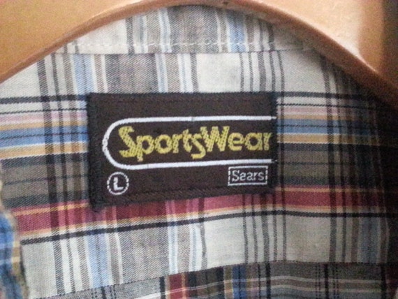 Vintage 80s Plaid Work Shirt Sears Sportswear Men… - image 5