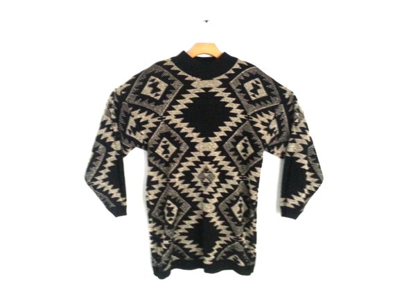 Vintage 80s Sweater Aztec Mock Turtleneck Metallic