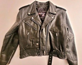 Vintage 80s Black Leather Motorcycle Jacket Size 12