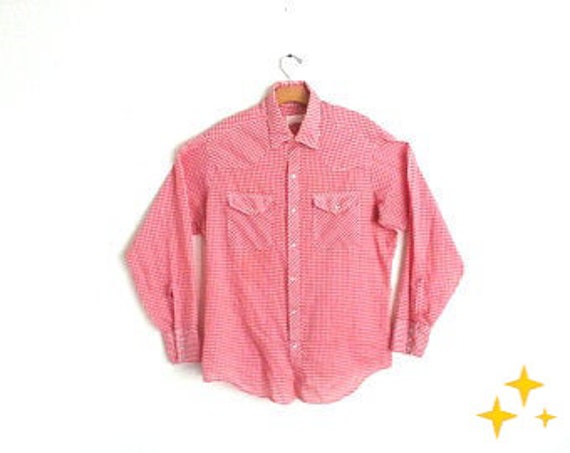 Vintage Western Shirt Gingham Plaid Red Check Lar… - image 1