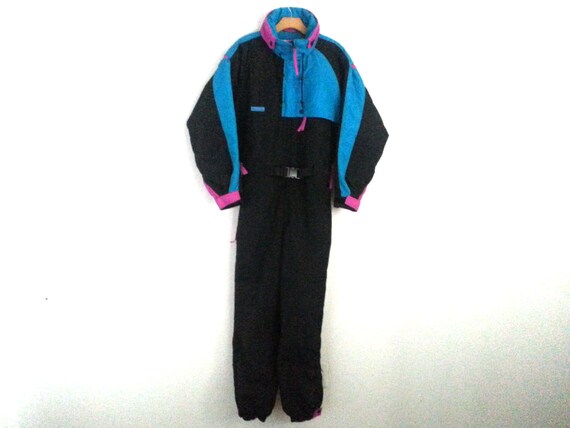 Women's Vintage Columbia Ski Suit | Color Block | 90s | Neon Pink Blue | Tagged Large