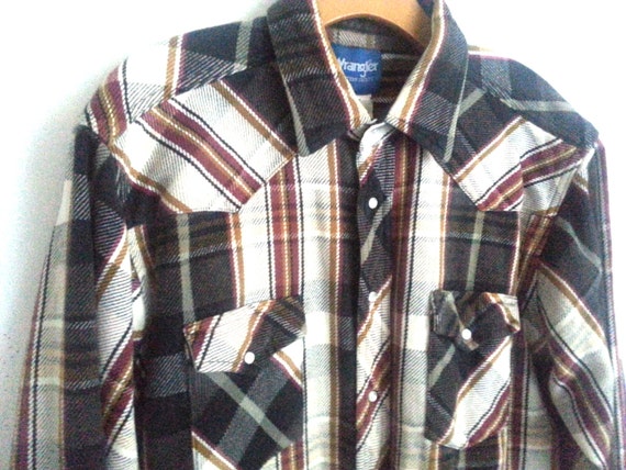 Vintage 90s Wrangler Western Plaid Shirt Men's La… - image 3