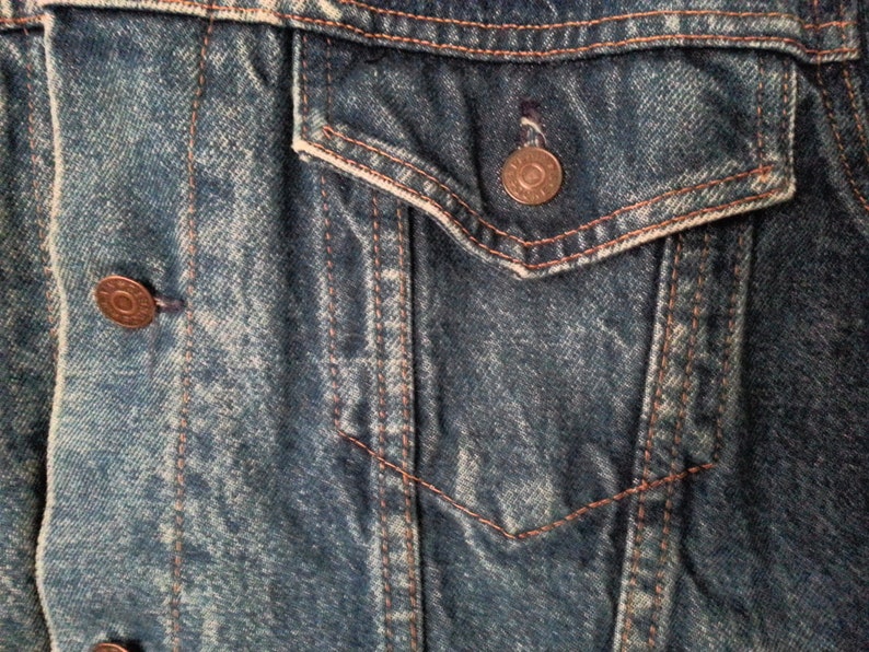 Men/'s Tagged Size 42 JCPenney 80s Plain Pockets Vintage Denim Jacket Plaid Lined