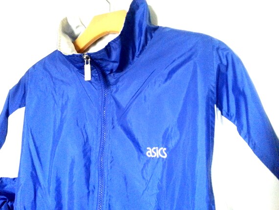 Vintage 90s Asics Color Block Windbreaker | Blue White Jacket