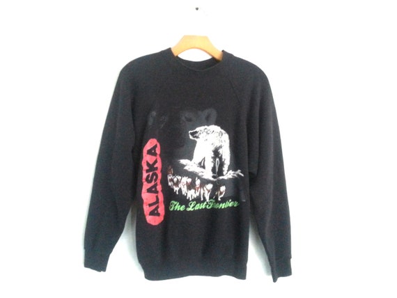 Vintage 90s Sweatshirt Alaska Last Frontier Grizzly Wildlife Women's Medium