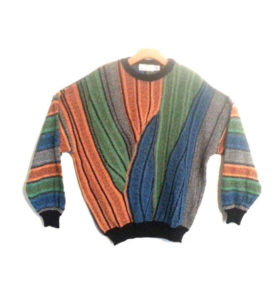 Vintage 90s Sweater Multicolor Textured Knit Patte