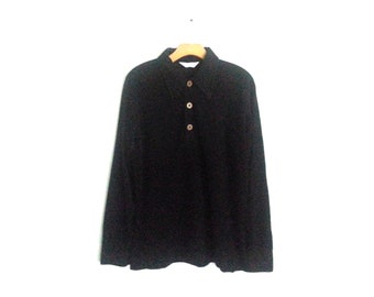 Vintage 70s 80s Pullover Black Velvet | Velour Men's Large