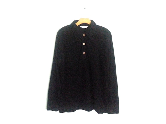 Vintage 70s 80s Pullover Black Velvet | Velour Me… - image 1