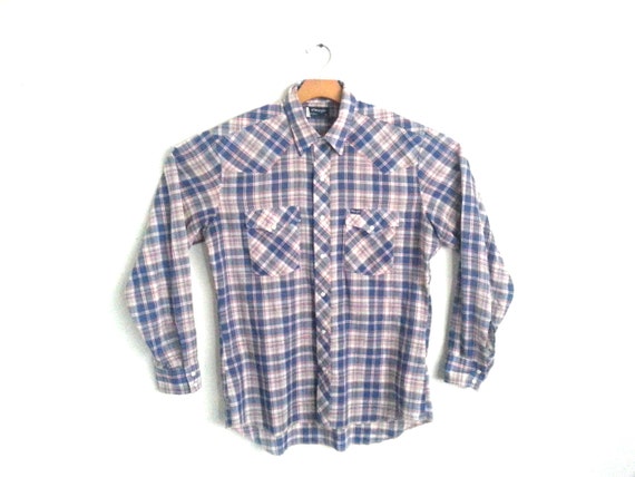 Vintage 80s Wrangler Western Plaid Shirt Large - image 1