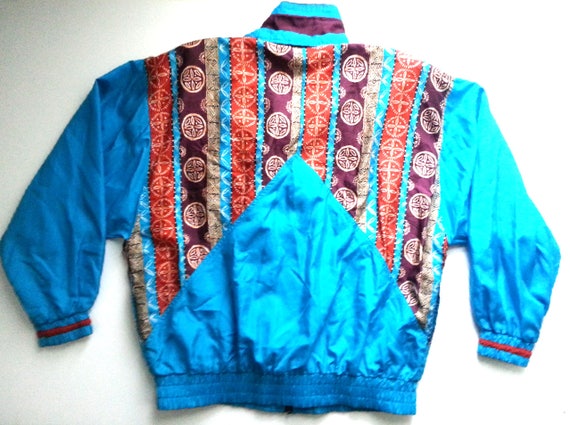 Vintage 90s Windbreaker Jacket Batik Colorblock Q… - image 2