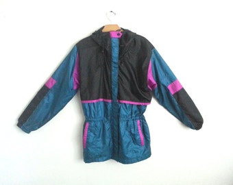 Vintage 90s Windbreaker Parka Jacket Color Block Medium - Large