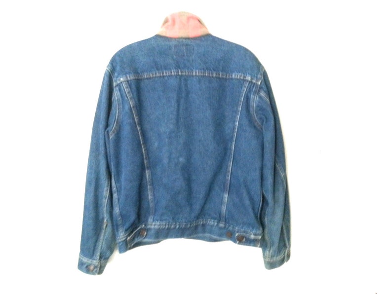 Men/'s Tagged Size 42 JCPenney 80s Plain Pockets Vintage Denim Jacket Plaid Lined