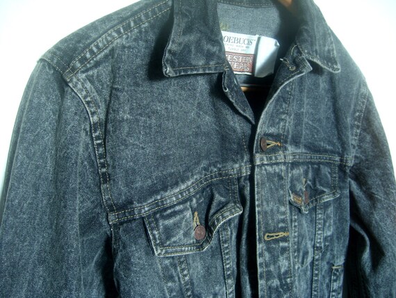 Vintage 80s Denim Jacket Stone Wash Black Sears R… - image 3