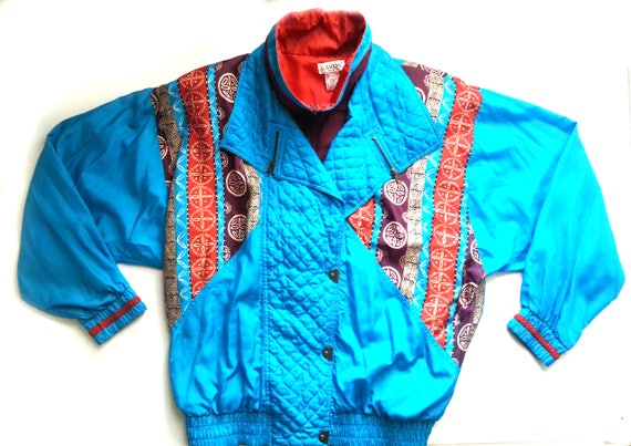 Vintage 90s Windbreaker Jacket Batik Colorblock Q… - image 1