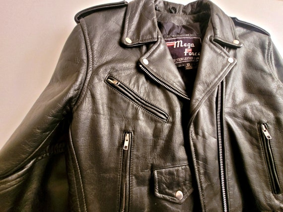 Vintage 80s Black Leather Motorcycle Jacket Size 12 - Etsy
