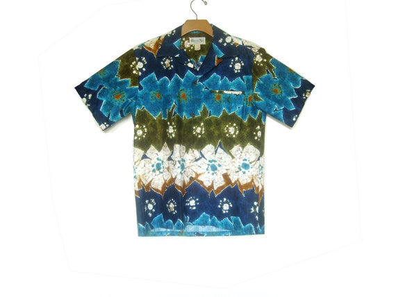 Vintage Hawaiian 70s Shirt Hibiscus Abstract Smal… - image 1