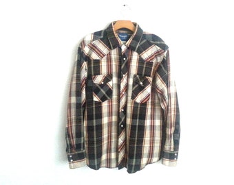 Vintage 90s Wrangler Western Plaid Shirt Men's Large