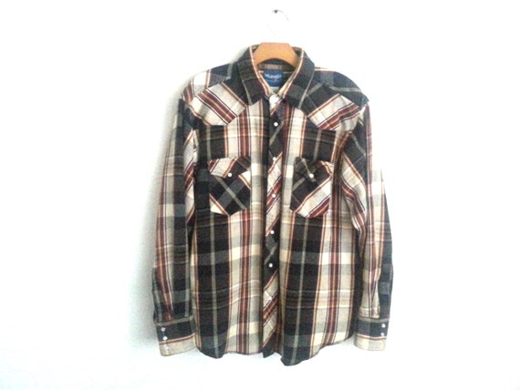 Vintage 90s Wrangler Western Plaid Shirt Men's La… - image 1