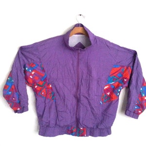 Women&#39;s Vintage 90s Windbreaker Jacket Colorblock Geometric Laura Katherine Tagged Large