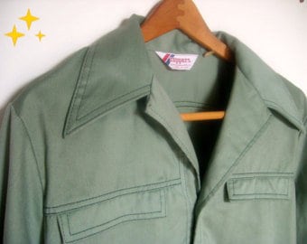 Vintage 70s Shirt Jacket  | Green | Tagged Medium