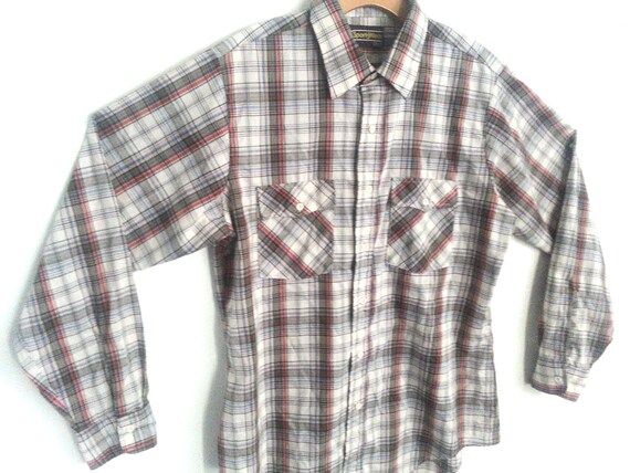 Vintage 80s Plaid Work Shirt Sears Sportswear Men… - image 3